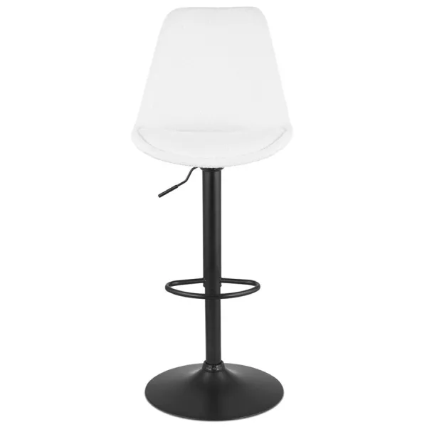 Tabouret réglable ROSITA en tissu bouloché blanc et pied métal noir