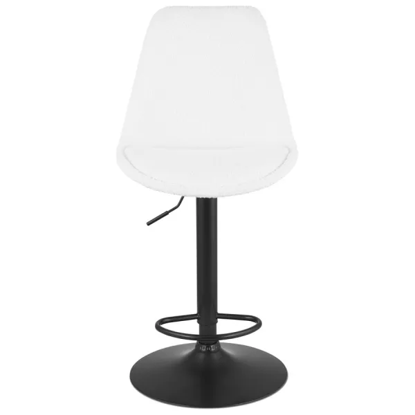 Tabouret réglable ROSITA en tissu bouloché blanc et pied métal noir