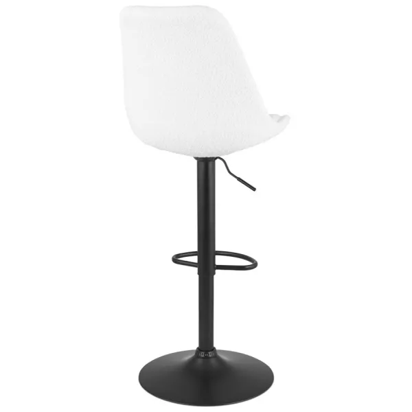 Tabouret réglable ROSITA en tissu bouloché blanc et pied métal noir