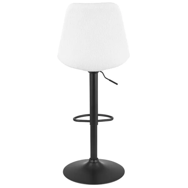 Tabouret réglable ROSITA en tissu bouloché blanc et pied métal noir