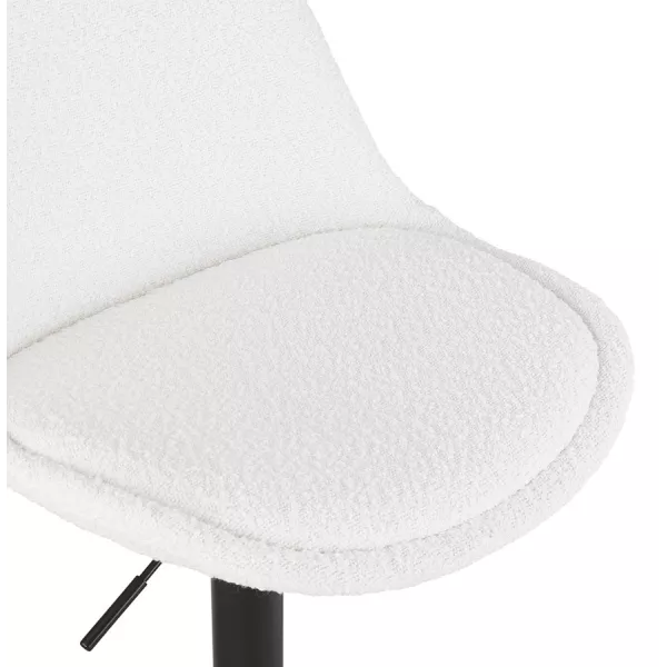 Tabouret réglable ROSITA en tissu bouloché blanc et pied métal noir