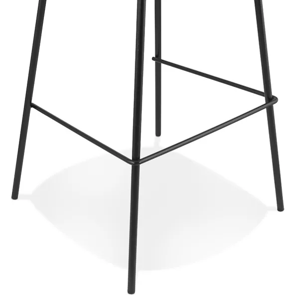 Tabouret de bar LEONIE en tissu bouloché blanc et pied métal noir