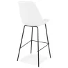 Tabouret de bar LEONIE en tissu bouloché blanc et pied métal noir