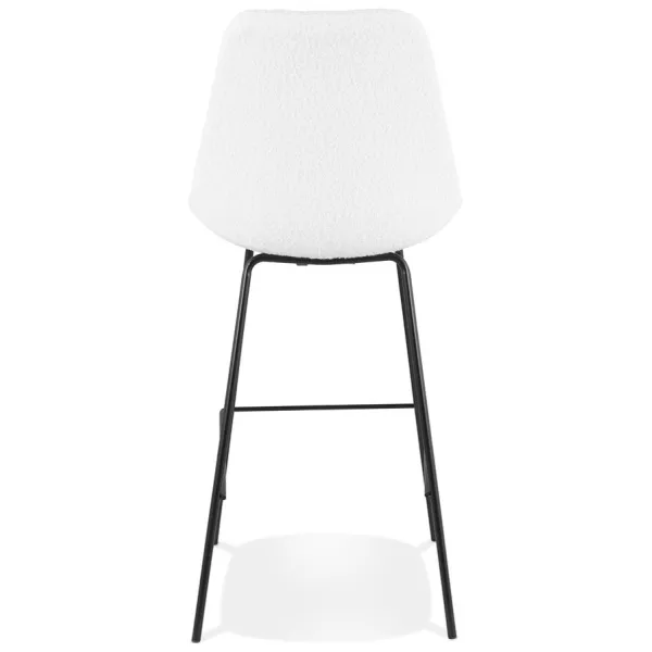 Tabouret de bar LEONIE en tissu bouloché blanc et pied métal noir