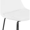 Tabouret de bar LEONIE en tissu bouloché blanc et pied métal noir