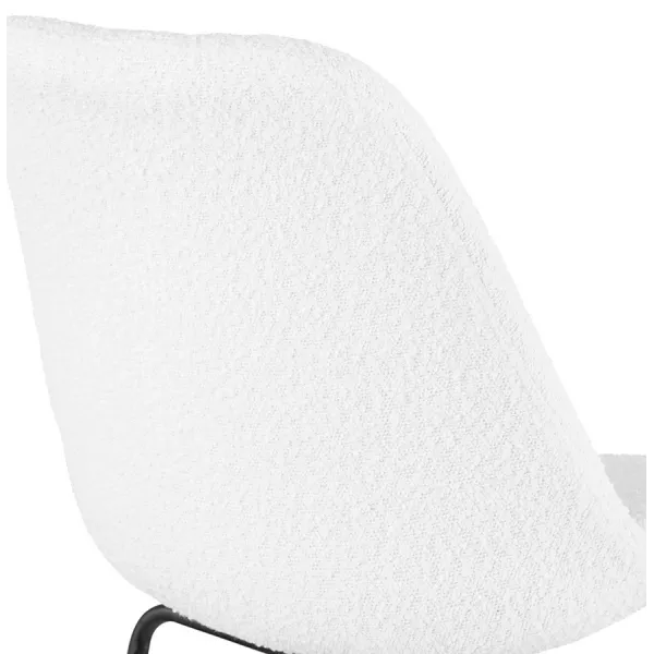 Tabouret de bar LEONIE en tissu bouloché blanc et pied métal noir