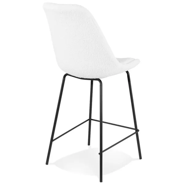 Tabouret snack mi-hauteur LEONIE MINI en tissu bouloché blanc et pied métal noir