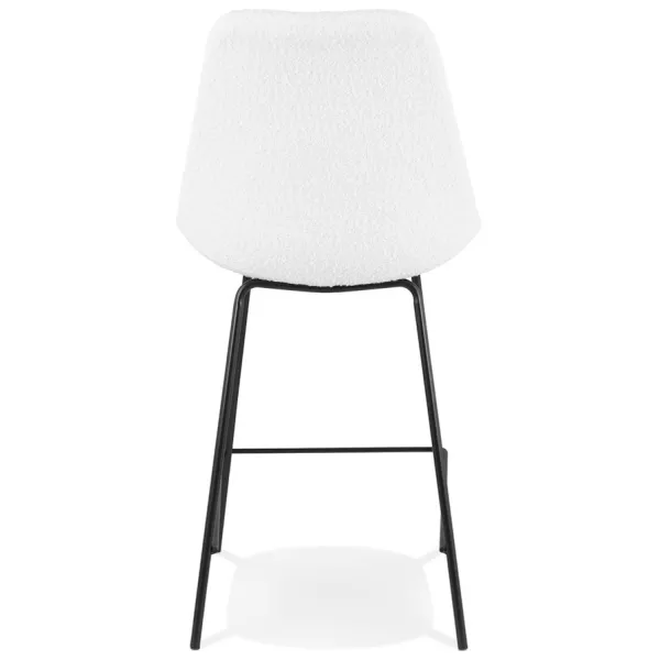 Tabouret snack mi-hauteur LEONIE MINI en tissu bouloché blanc et pied métal noir