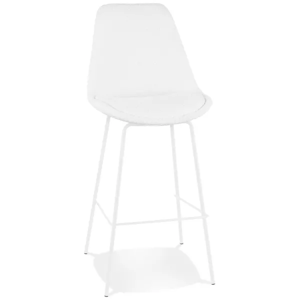 Tabouret de bar LEONIE en tissu bouloché blanc et pied métal blanc