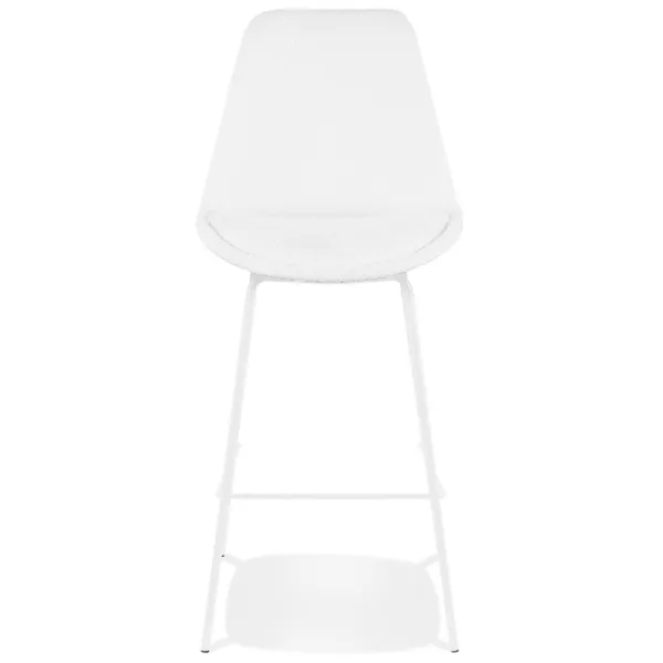 Tabouret de bar LEONIE en tissu bouloché blanc et pied métal blanc