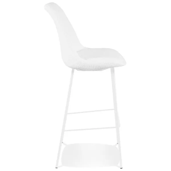 Tabouret de bar LEONIE en tissu bouloché blanc et pied métal blanc