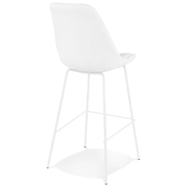 Tabouret de bar LEONIE en tissu bouloché blanc et pied métal blanc