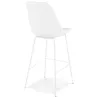 Tabouret de bar LEONIE en tissu bouloché blanc et pied métal blanc