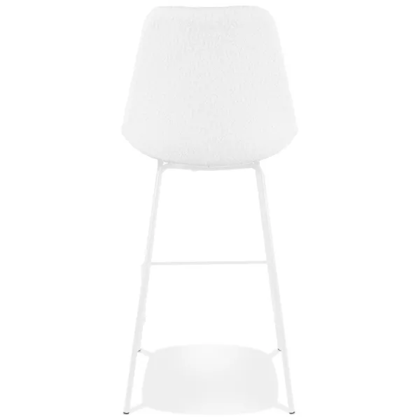 Tabouret de bar LEONIE en tissu bouloché blanc et pied métal blanc