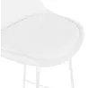 Tabouret de bar LEONIE en tissu bouloché blanc et pied métal blanc