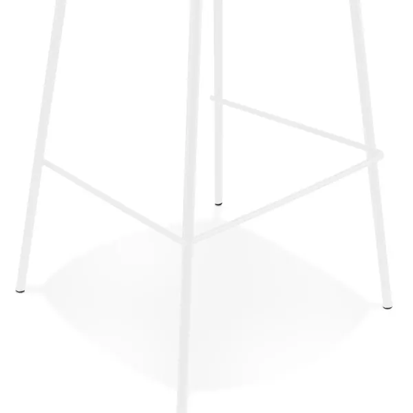 Tabouret de bar LEONIE en tissu bouloché blanc et pied métal blanc