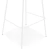 Tabouret de bar LEONIE en tissu bouloché blanc et pied métal blanc