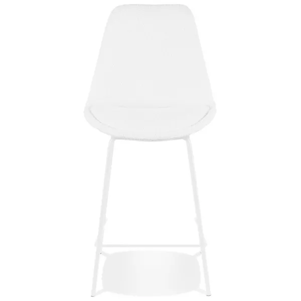 Tabouret snack mi-hauteur LEONIE MINI en tissu bouloché blanc et pied métal blanc