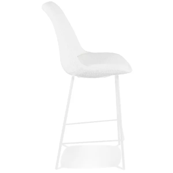 Tabouret snack mi-hauteur LEONIE MINI en tissu bouloché blanc et pied métal blanc