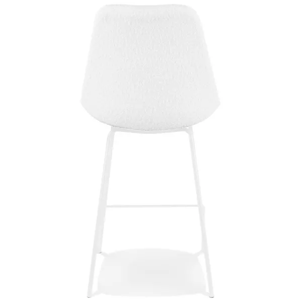 Tabouret snack mi-hauteur LEONIE MINI en tissu bouloché blanc et pied métal blanc