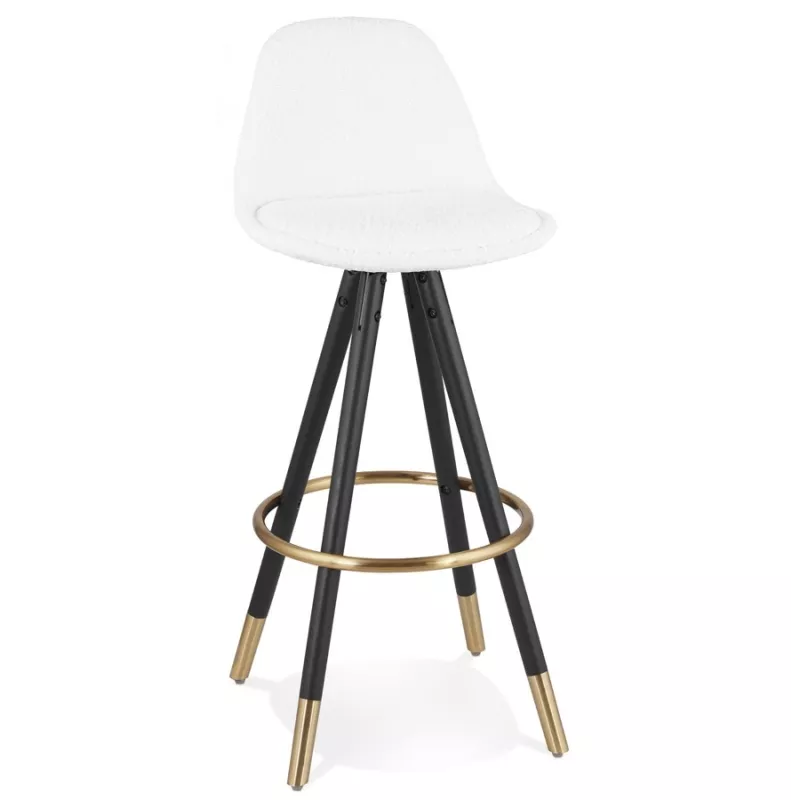 Tabouret de bar design en tissu bouclé pieds noirs et dorés neko NEKO (Blanc, Noir)