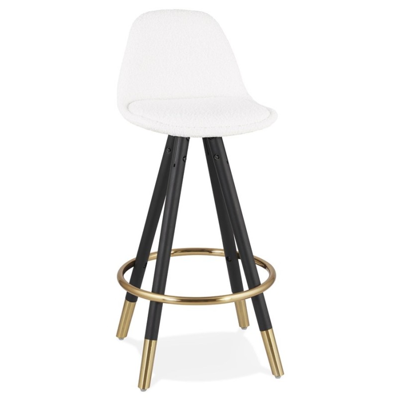 Tabouret de bar mi-hauteur design tissu boucle pieds noirs et dorés NEKO MINI (Blanc, Noir)