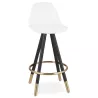 Tabouret de bar mi-hauteur design tissu boucle pieds noirs et dorés NEKO MINI (Blanc, Noir)