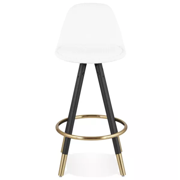 Tabouret de bar mi-hauteur design tissu boucle pieds noirs et dorés NEKO MINI (Blanc, Noir)