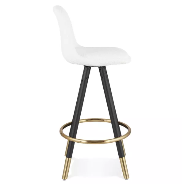 Tabouret de bar mi-hauteur design tissu boucle pieds noirs et dorés NEKO MINI (Blanc, Noir)