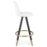 Tabouret de bar mi-hauteur design tissu boucle pieds noirs et dorés NEKO MINI (Blanc, Noir)