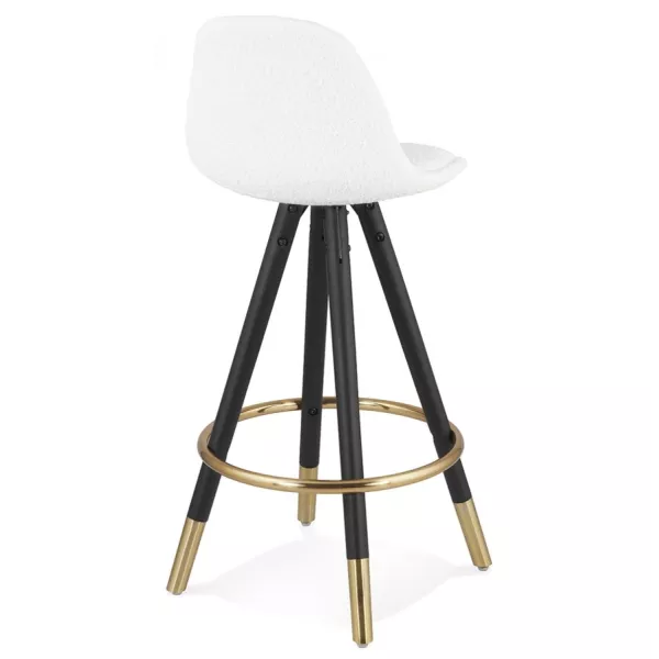 Tabouret de bar mi-hauteur design tissu boucle pieds noirs et dorés NEKO MINI (Blanc, Noir)