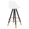 Tabouret de bar mi-hauteur design tissu boucle pieds noirs et dorés NEKO MINI (Blanc, Noir)