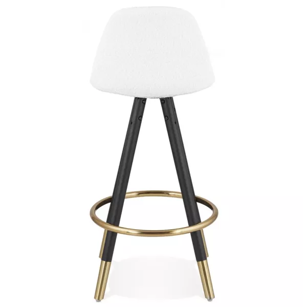 Tabouret de bar mi-hauteur design tissu boucle pieds noirs et dorés NEKO MINI (Blanc, Noir)