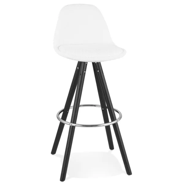 Tabouret de bar design en tissu bouclé pieds bois noir MERRY (Blanc, Noir)