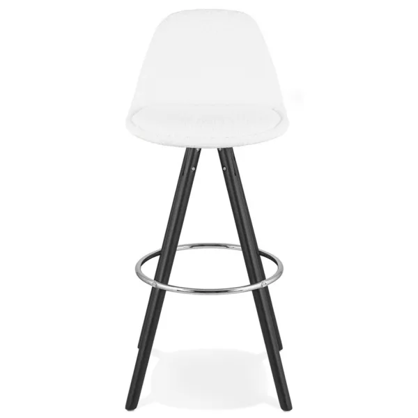 Tabouret de bar design en tissu bouclé pieds bois noir MERRY (Blanc, Noir)