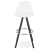 Tabouret de bar design en tissu bouclé pieds bois noir MERRY (Blanc, Noir)