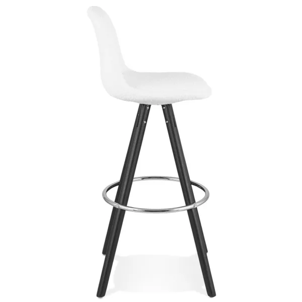 Tabouret de bar design en tissu bouclé pieds bois noir MERRY (Blanc, Noir)