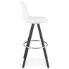 Tabouret de bar design en tissu bouclé pieds bois noir MERRY (Blanc, Noir)