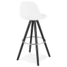 Tabouret de bar design en tissu bouclé pieds bois noir MERRY (Blanc, Noir)