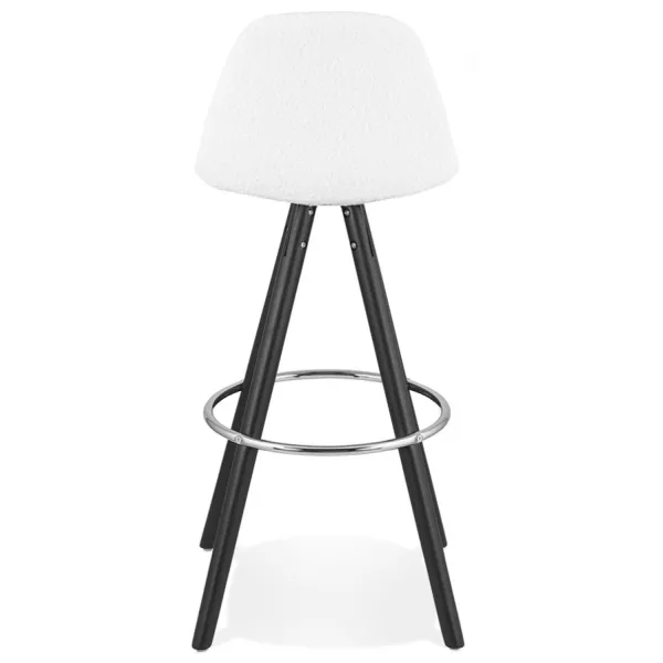 Tabouret de bar design en tissu bouclé pieds bois noir MERRY (Blanc, Noir)