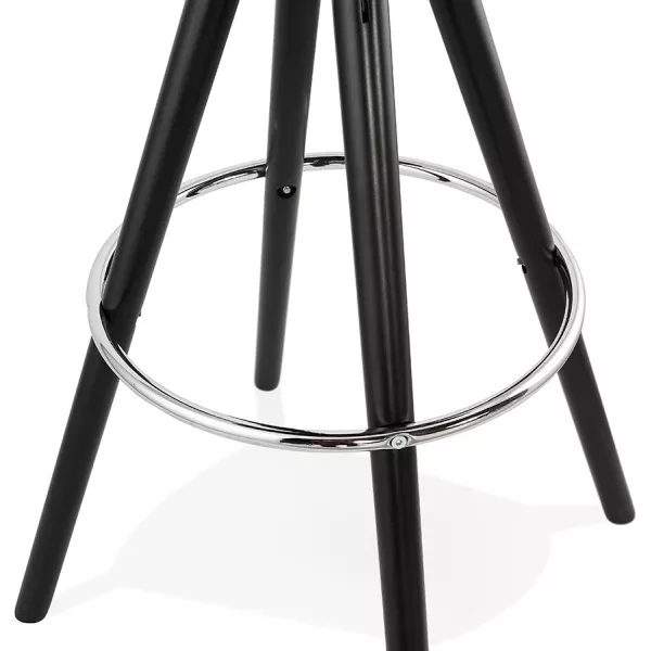 Tabouret de bar design en tissu bouclé pieds bois noir MERRY (Blanc, Noir)