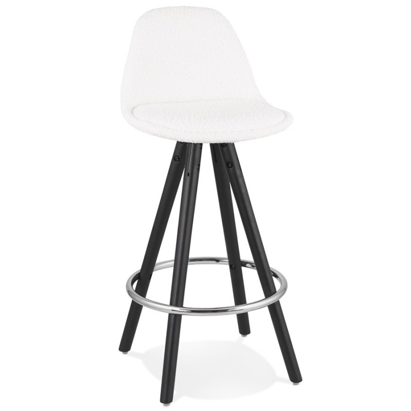 Tabouret de bar mi-hauteur design en tissu bouclé pieds bois noir merry MERRY MINI (Blanc, Noir)