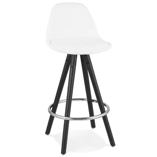 Tabouret de bar mi-hauteur design en tissu bouclé pieds bois noir merry MERRY MINI (Blanc, Noir)