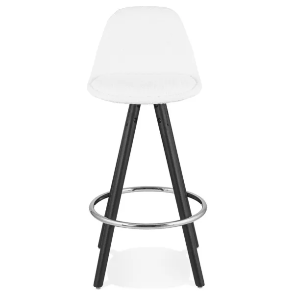 Tabouret de bar mi-hauteur design en tissu bouclé pieds bois noir merry MERRY MINI (Blanc, Noir)