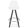 Tabouret de bar mi-hauteur design en tissu bouclé pieds bois noir merry MERRY MINI (Blanc, Noir)