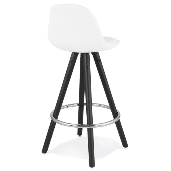 Tabouret de bar mi-hauteur design en tissu bouclé pieds bois noir merry MERRY MINI (Blanc, Noir)