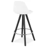 Tabouret de bar mi-hauteur design en tissu bouclé pieds bois noir merry MERRY MINI (Blanc, Noir)