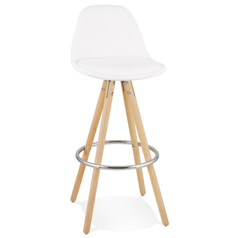 Tabouret de bar scandinave en tissu bouclé pieds bois couleur naturelle TALIA (Beige, Blanc)