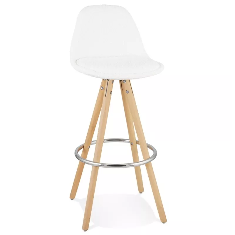 Tabouret de bar scandinave en tissu bouclé pieds bois couleur naturelle TALIA (Beige, Blanc)