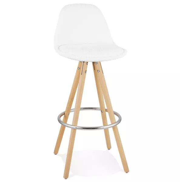 Tabouret de bar scandinave en tissu bouclé pieds bois couleur naturelle TALIA (Beige, Blanc)